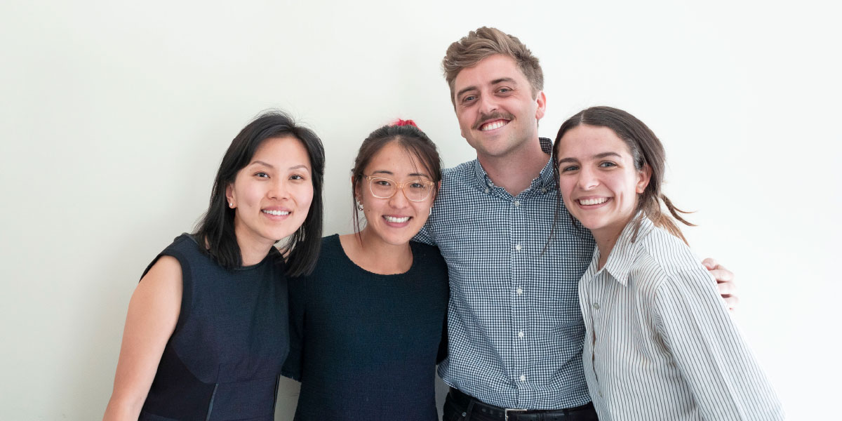 The Population Health Initiative’s Applied Research Fellows (L-R): Michelle Shin, Jane Kim (School of Nursing); Matt Driver, Claire Branley (School of Public Health). Not pictured: Hilary Wething (Evans School of Public Policy and Governance); Kiana Rahni (College of Arts and Sciences).
