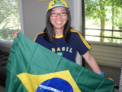 Lurdes with Brazil Football Regalia