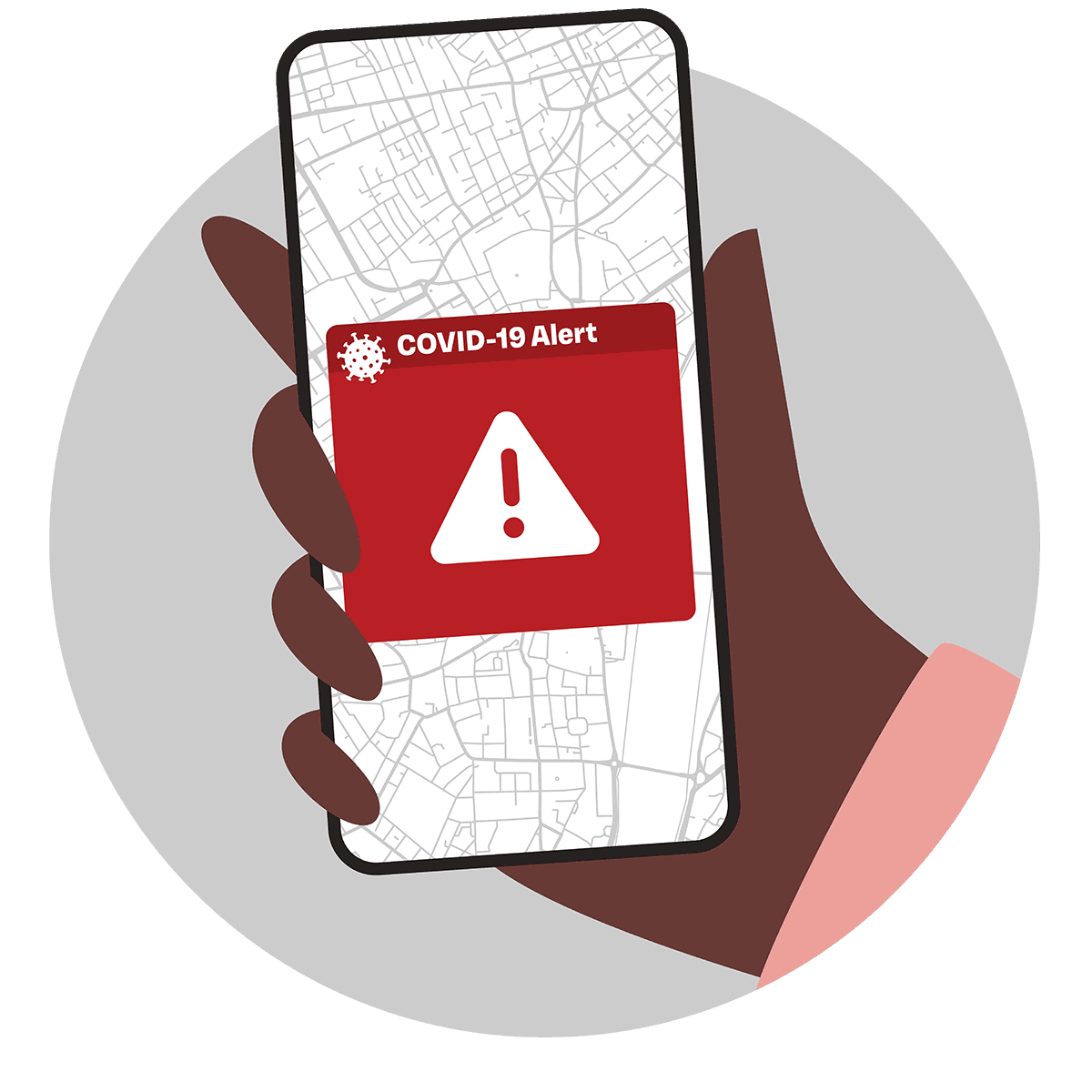 Illustration of an alert from an exposure notification phone application