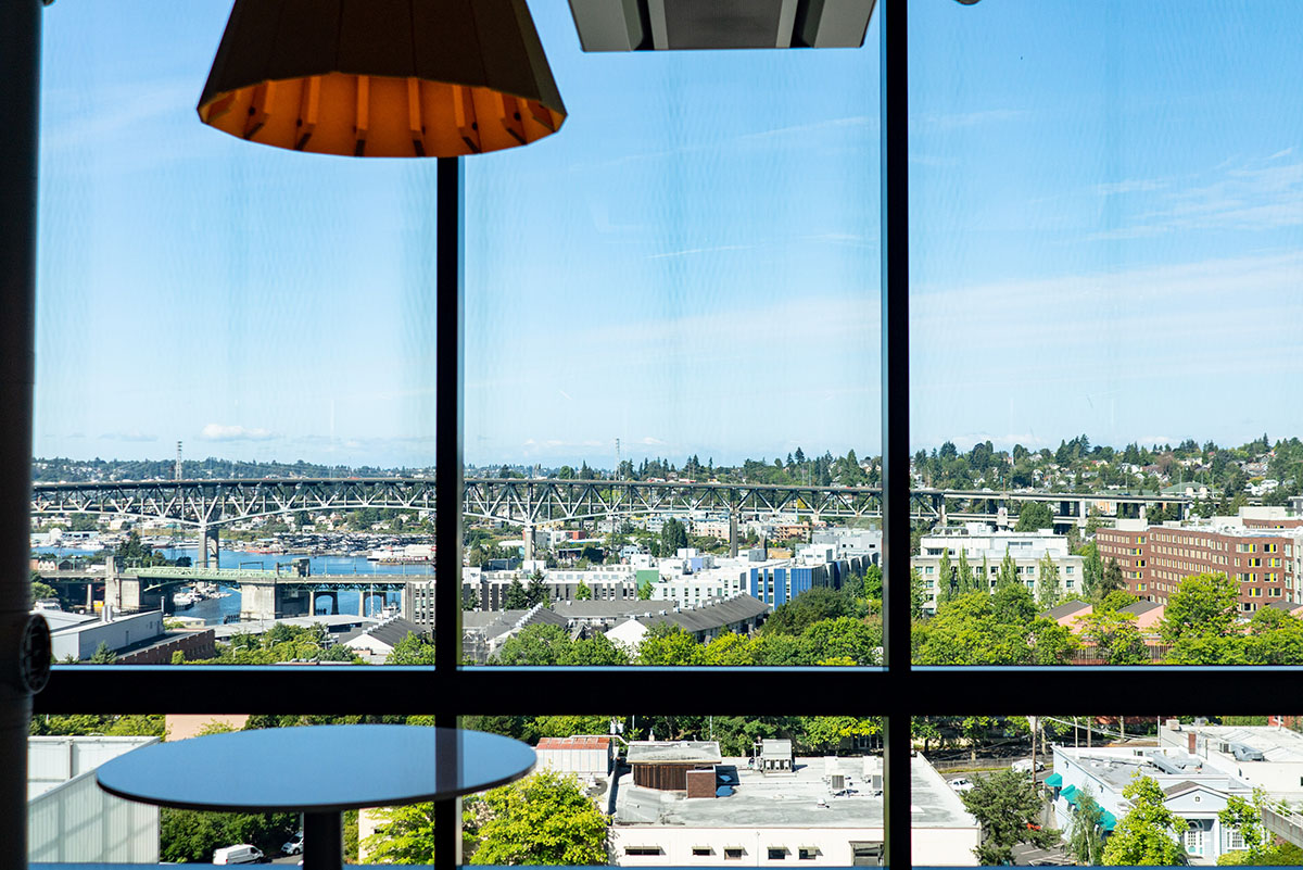 Panoramic view of the University District in Seattle from a window