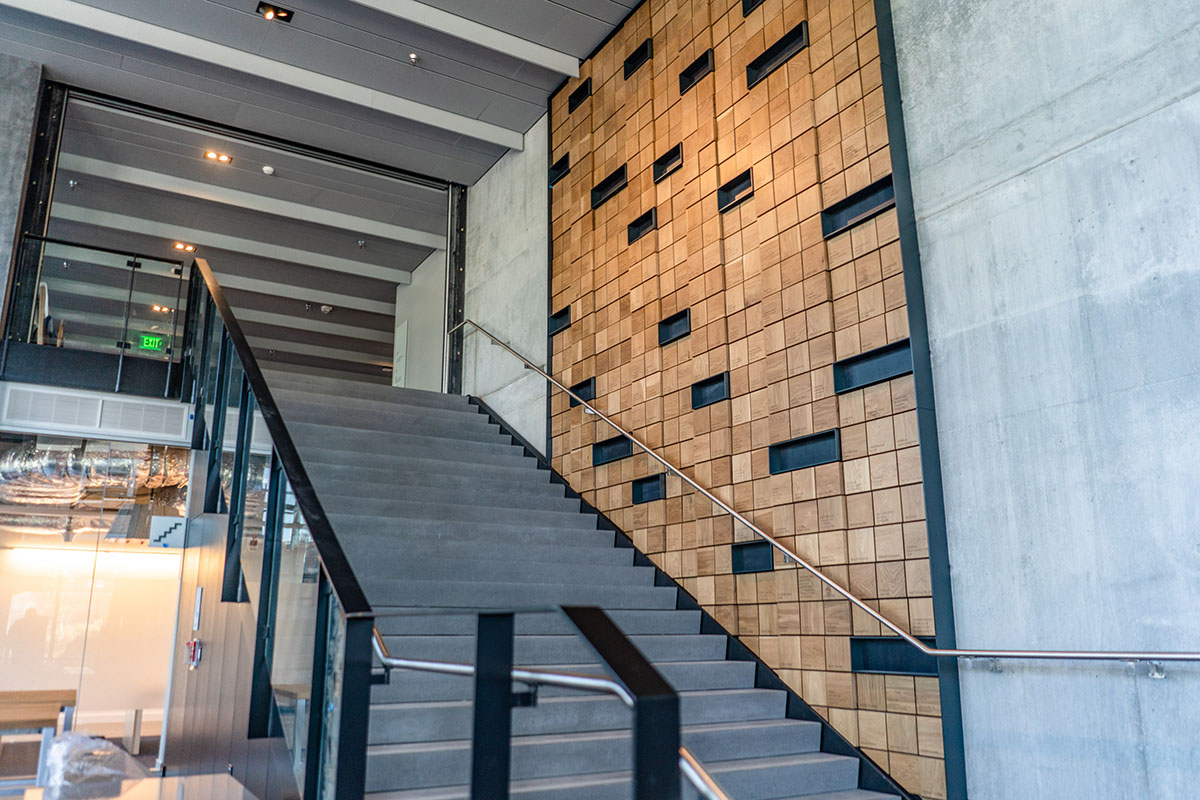 Large staircase and wall design inside the building