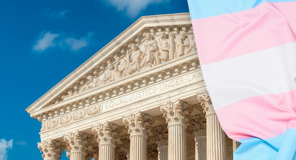 Photo of Transgender Flag overlayed on Supreme Court Building