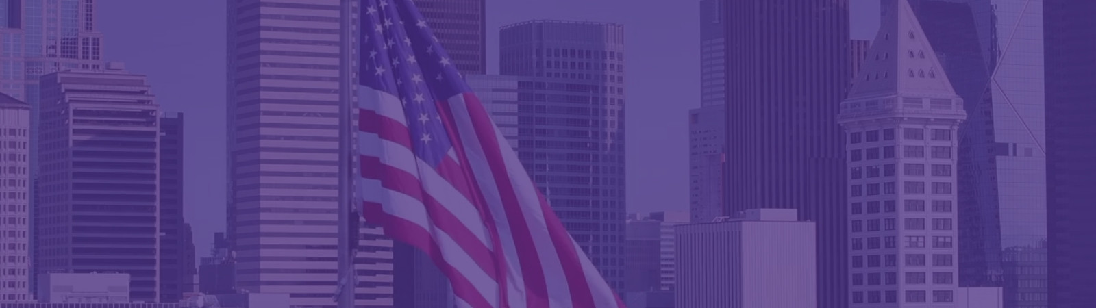 USA Flag with Seattle skyline in the background
