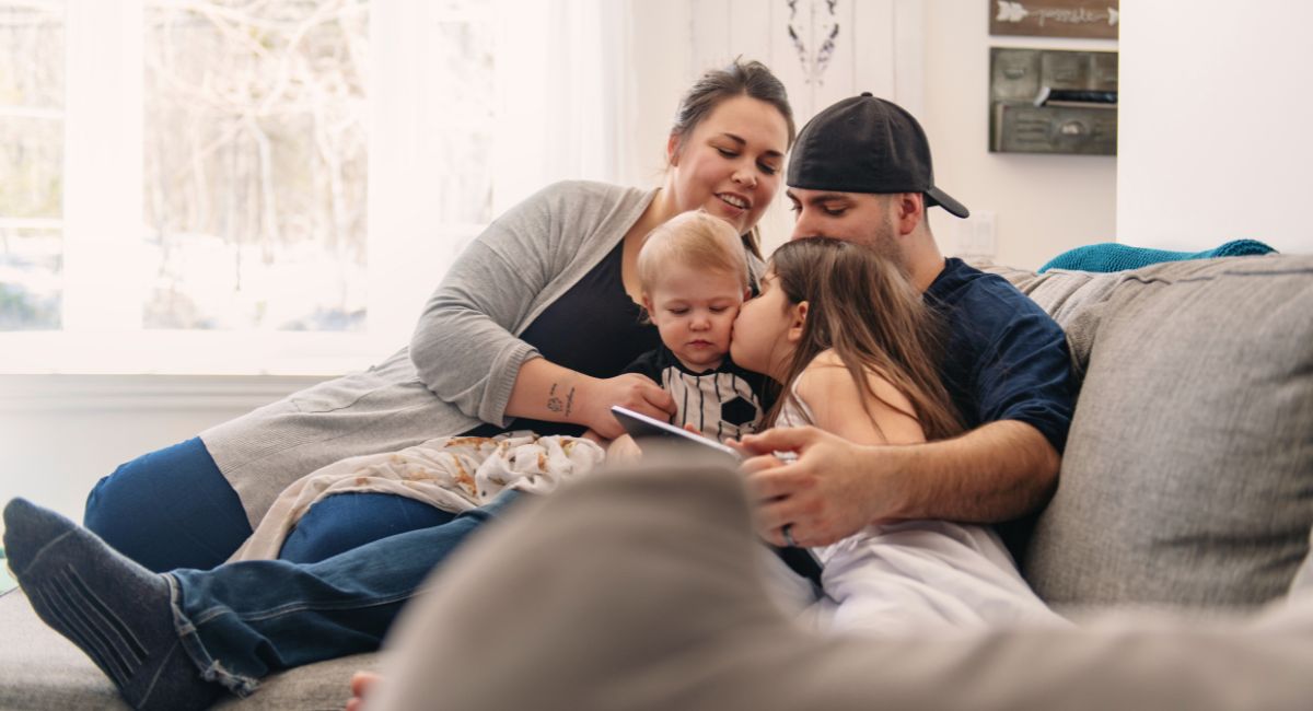 Family on couch