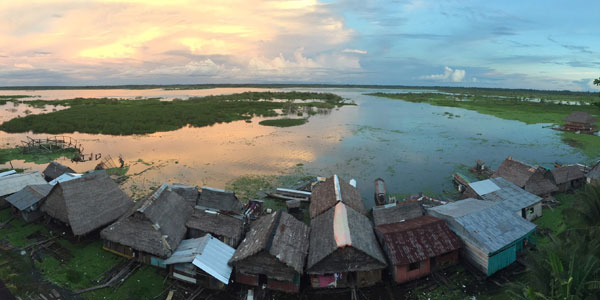 Floating community on the Peruvian Amazon