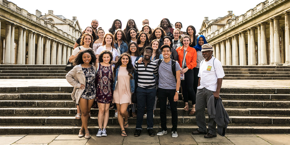 Students pose at the University of Greenwich in London