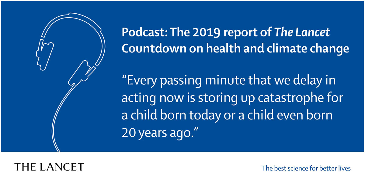 Graphic promoting The Lancet podcast episode on health and climate change