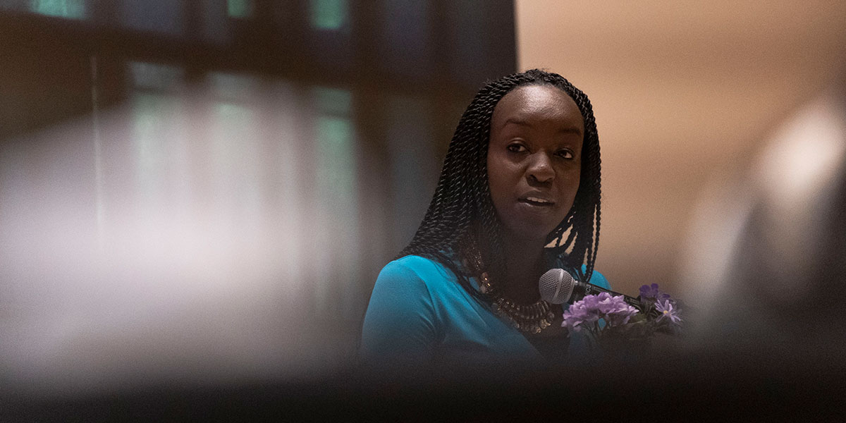 Marie-Claire gives the keynote speech at the Anti-Racism and Community Health Conference.