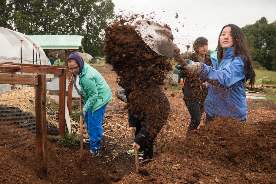 Public Health students working at UW Farm