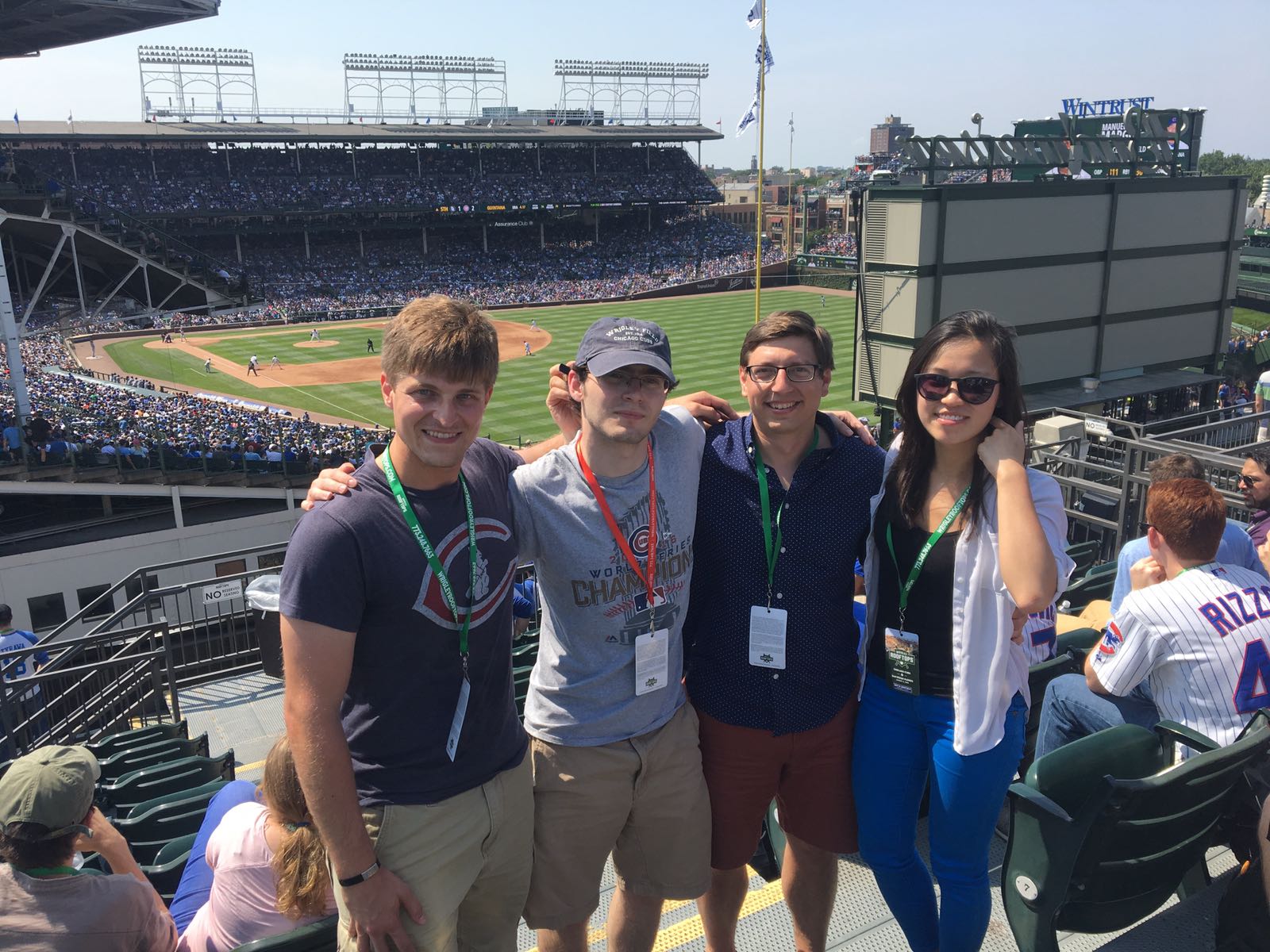 Joe Dempsey at a Cubs game with friends in Chicago.