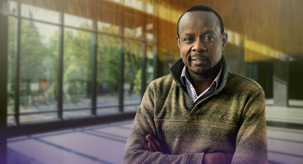 Kenneth Mugwanya in the Hans Rosling Center for Population Health Building Lobby