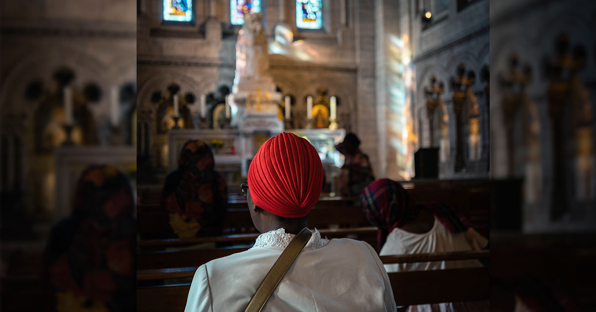 Woman attending a church service.