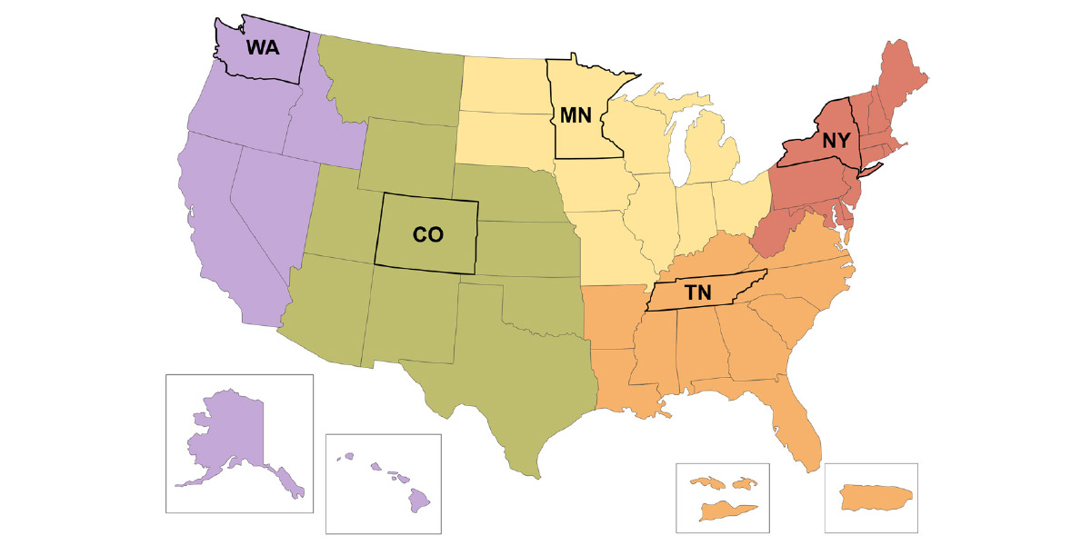 The regional Integrated Food Safety Centers of Excellence are located in Colorado, Minnesota, New York, Tennessee and Washington.