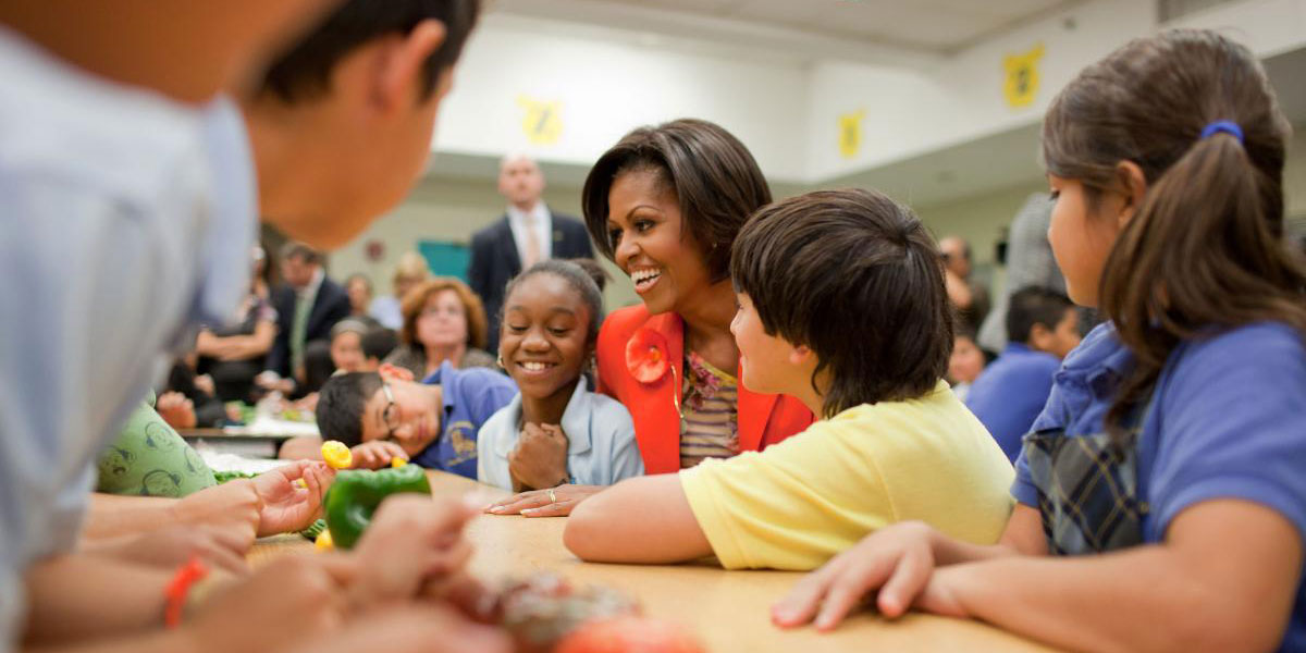 Former First Lady Michelle Obama joined students for a "Let's Move! " Salad Bars to Schools launch event at Riverside Elementary School in Miami, Nov. 22, 2010. (Official White House Photo by Chuck Kennedy)