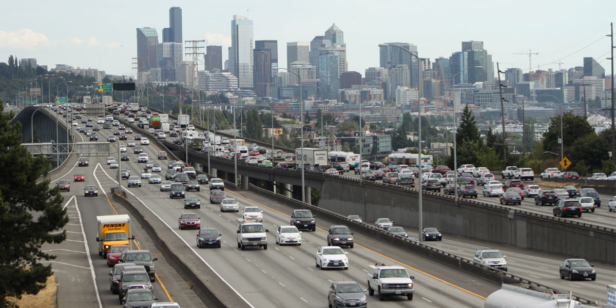 Seattle skyline and Interstate 5 (SounderBruce/flickr)