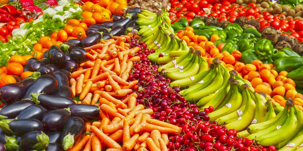 Fruit and vegetables at a grocery store.